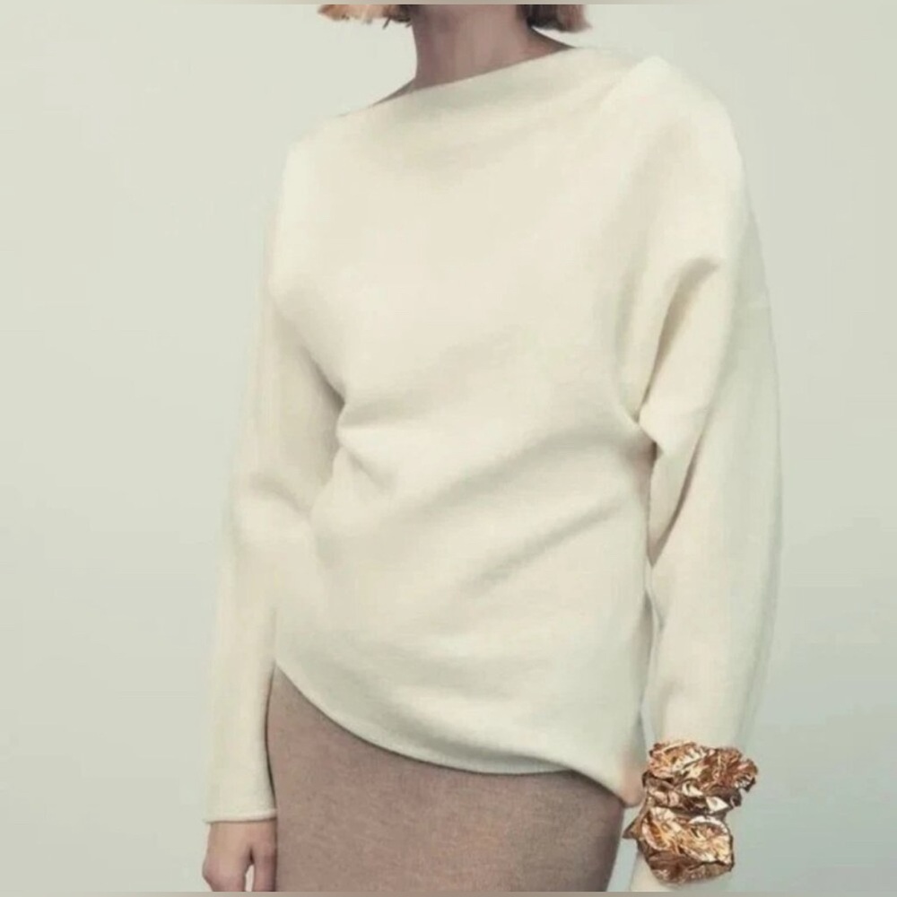Zara Asymmetric 100% Wool Ivory Sweater